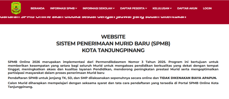 SPMB Online 2026 Kota Tanjungpinang: Link Akses dan Aturan Terbaru dari Dinas Pendidikan