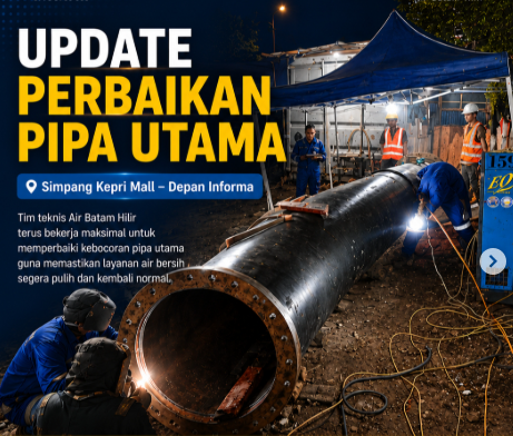 Update Kebocoran Pipa Utama di Depan Informa Simpang Kepri Mall: Perbaikan Selesai 11 Juni 2026