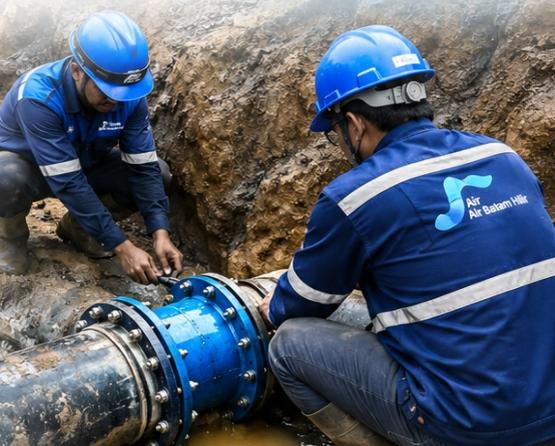Pipa Distribusi Kembali Bocor di Piayu, Air Batam Hilir Turunkan Tim Perbaikan dan Suplai Tangki Air